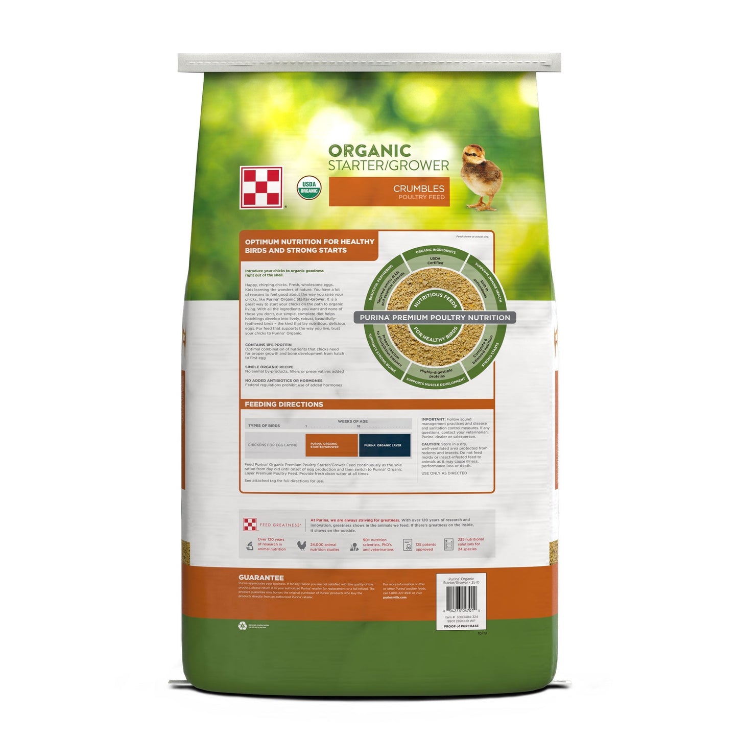Back of Purina Organic Starter/Grower 35 Pound Bag