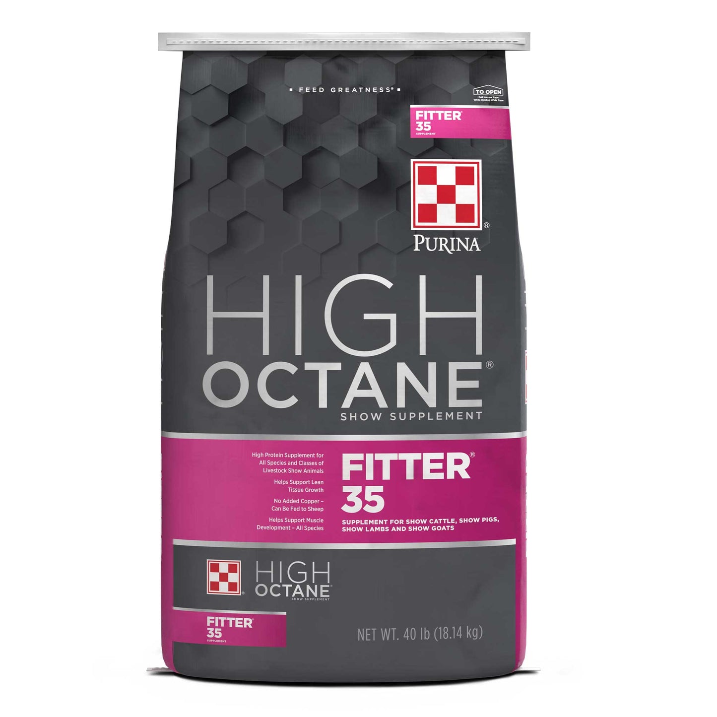 Front of Purina High Octane Fitter 35 40 Pound Bag