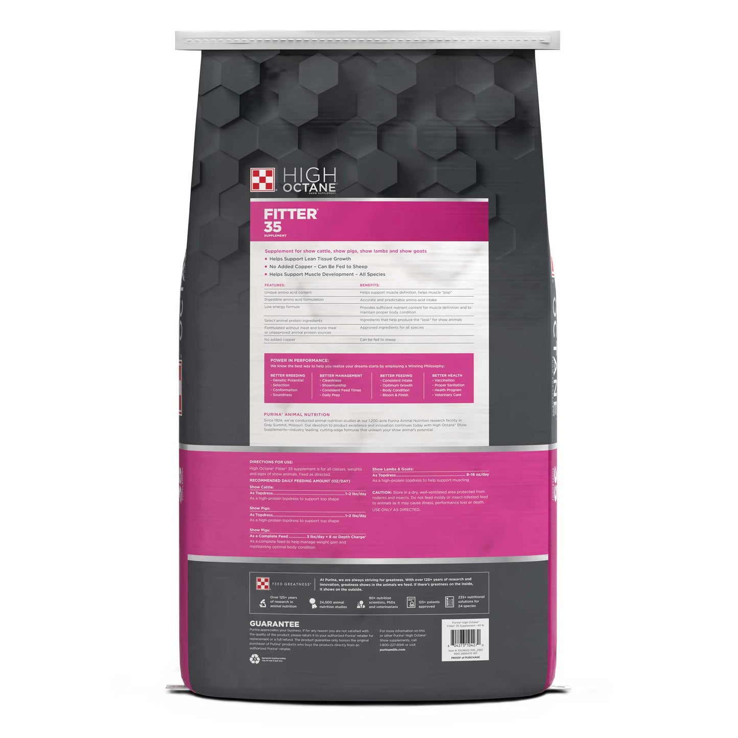 Back of Purina High Octane Fitter 35 40 Pound Bag