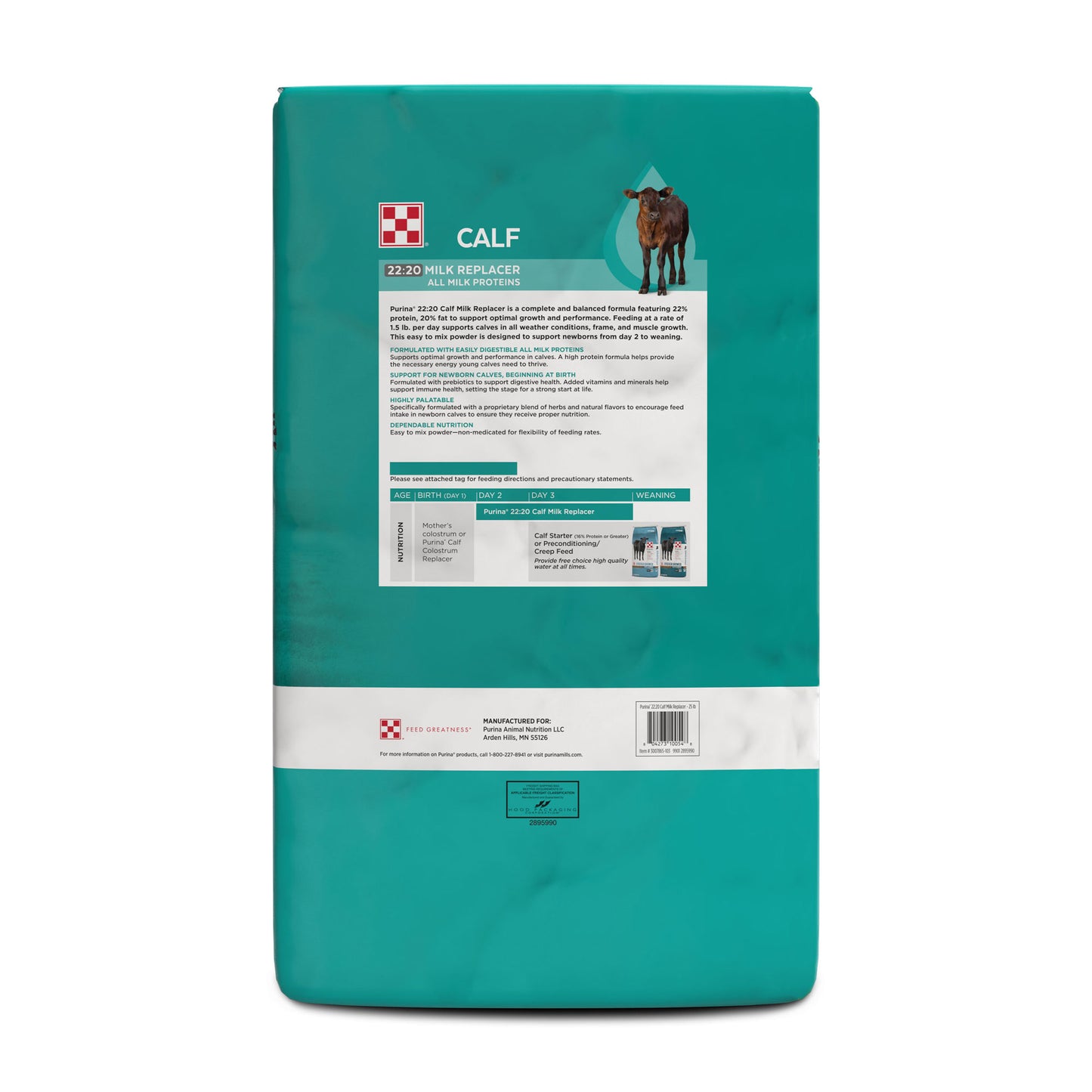 Back of Purina Calf Milk Replacer 25 Pound Bag