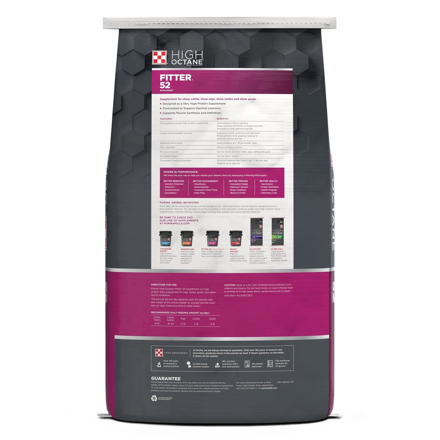 Back of Purina® High Octane® Fitter 52™ Show Supplement