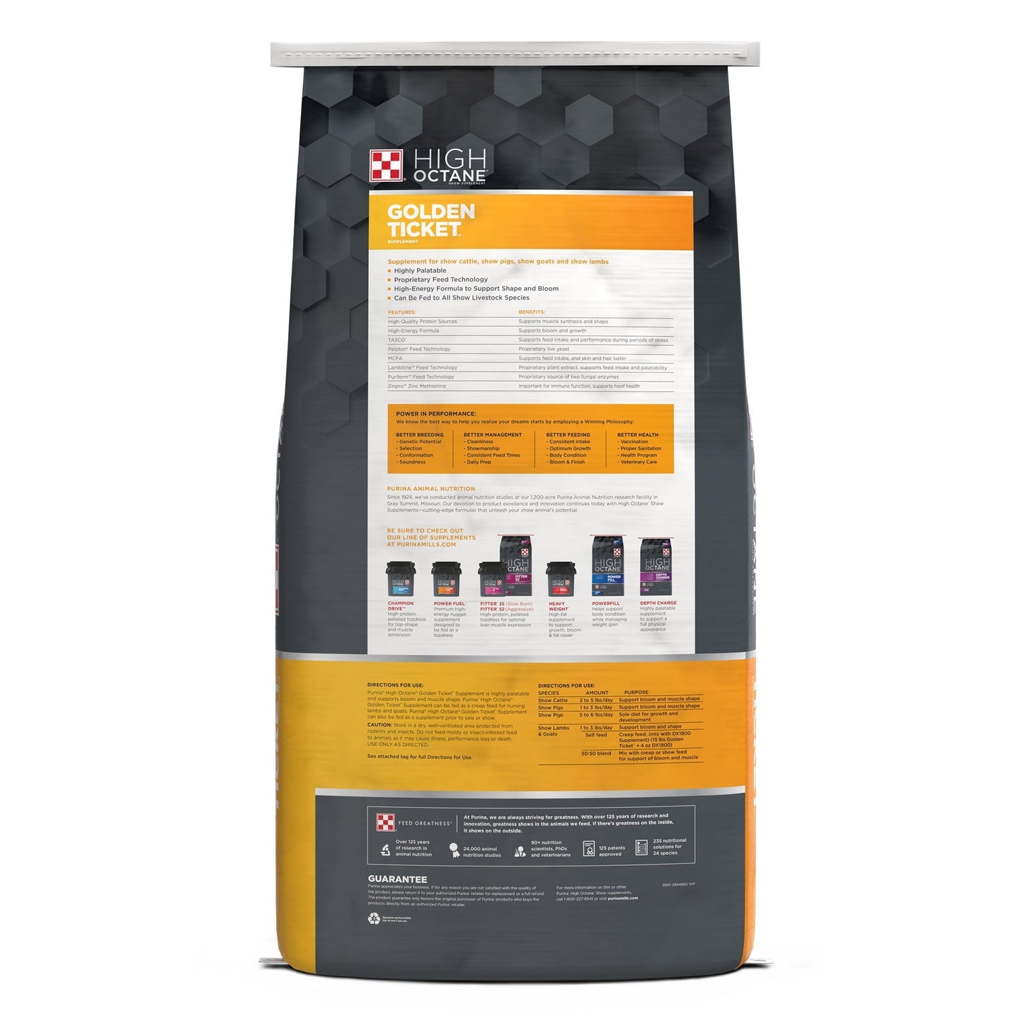 Back of Purina High Octane Golden Ticket Show Supplement