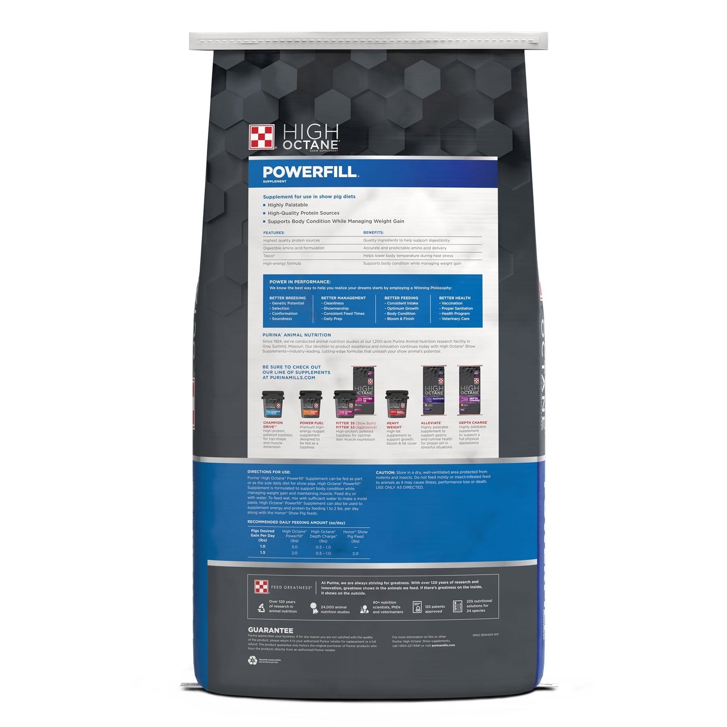 Back of Purina High Octane PowerFill Show Supplement