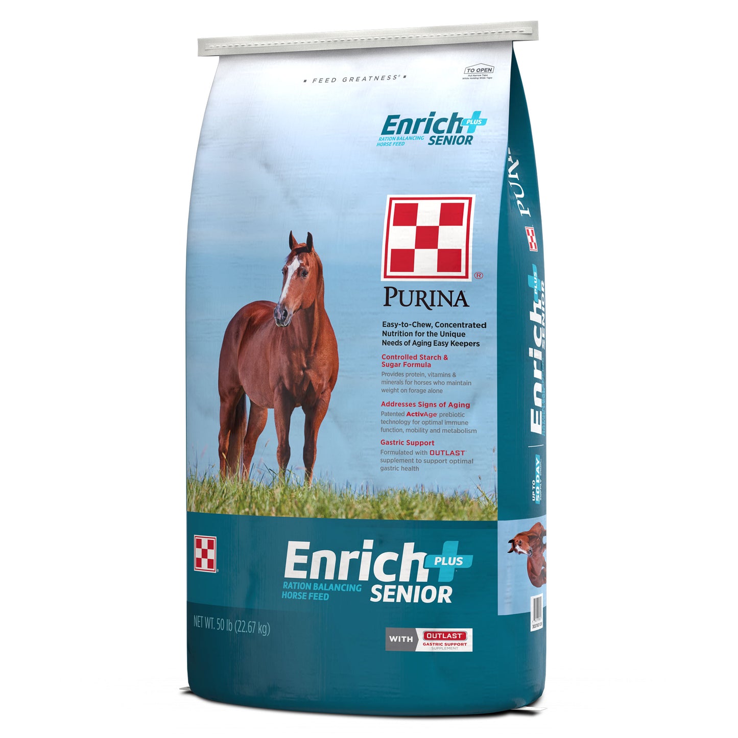 Right angle of Purina Enrich Plus Senior 50 Pound Bag