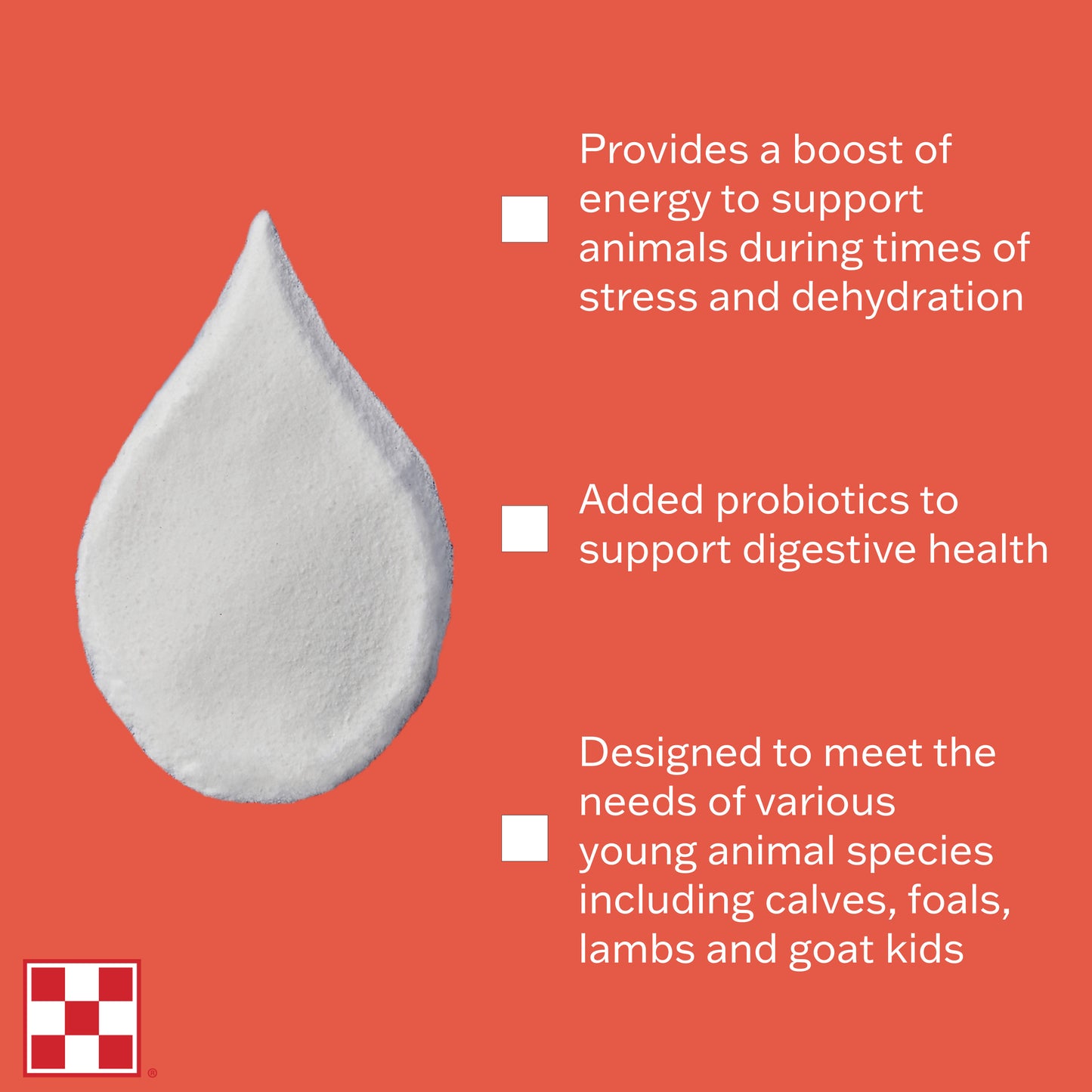 Milk replacer in a drop shape on a orange background