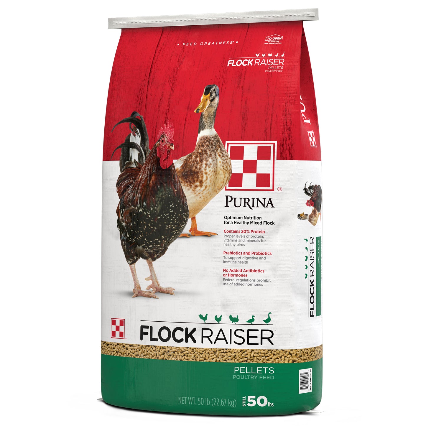 Right angle of Purina Flock Raiser Pellets 50 Pound Bag