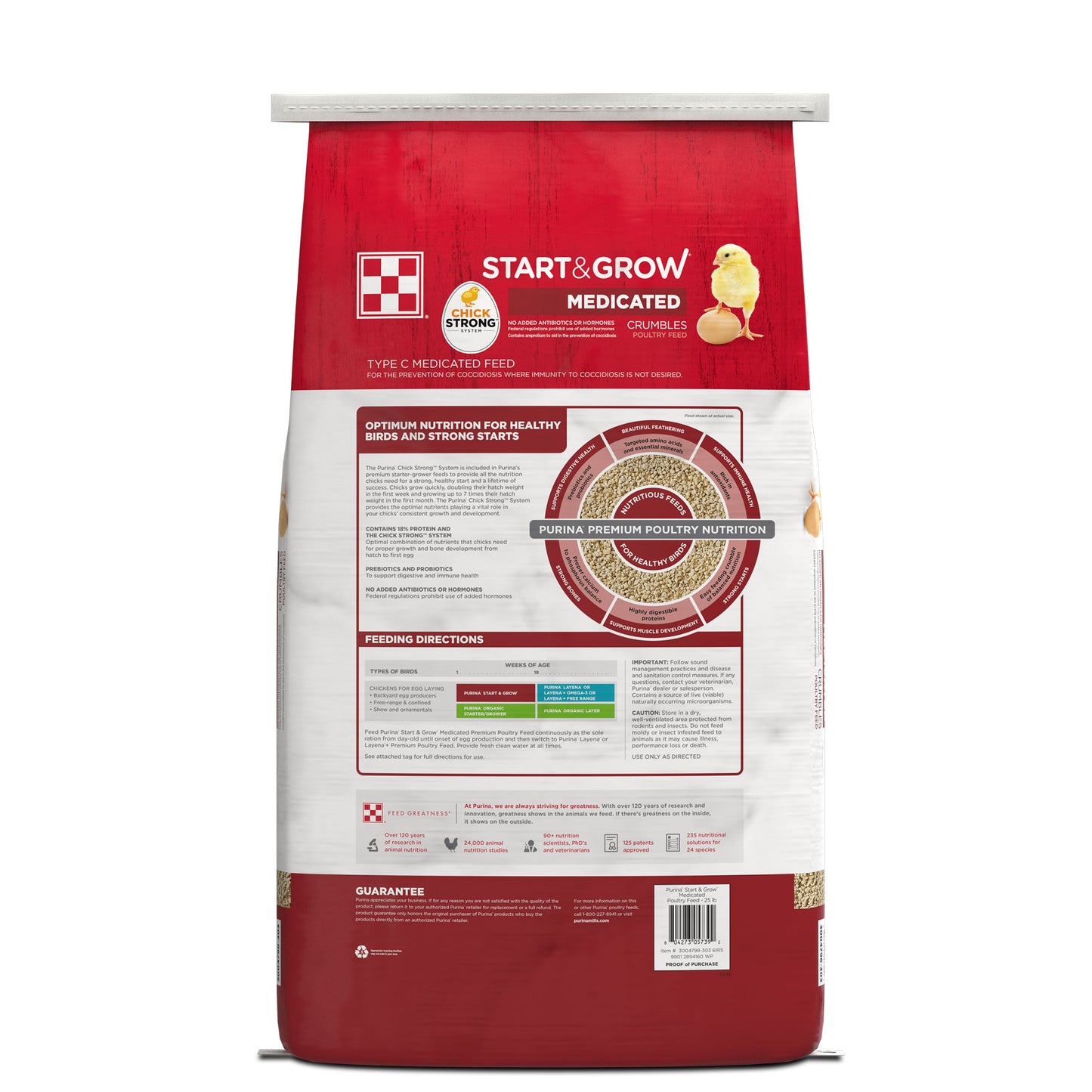 Back of Purina Start & Grow Medicated 25 Pound Bag