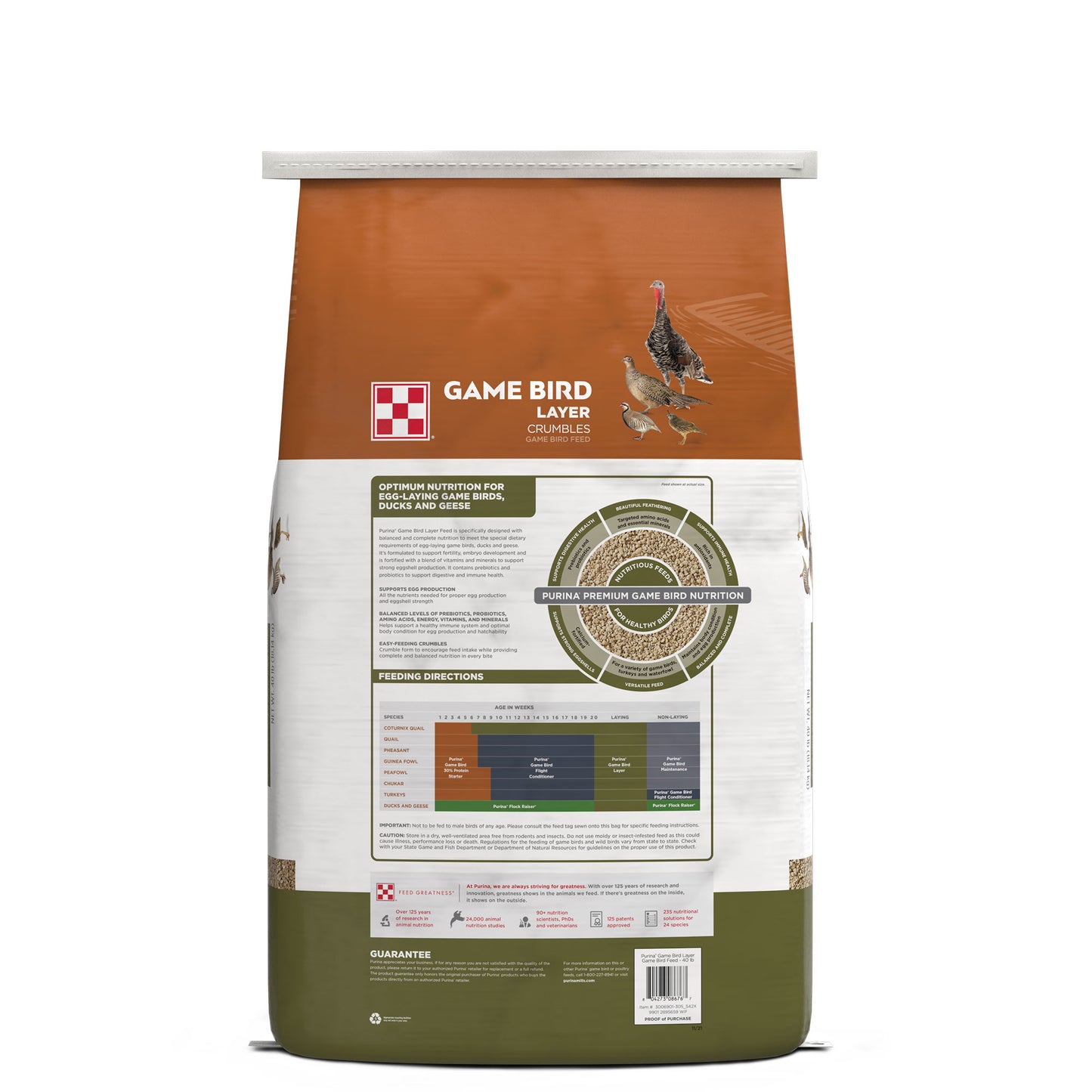 Back of Purina Game Bird Layer 40 Pound Bag