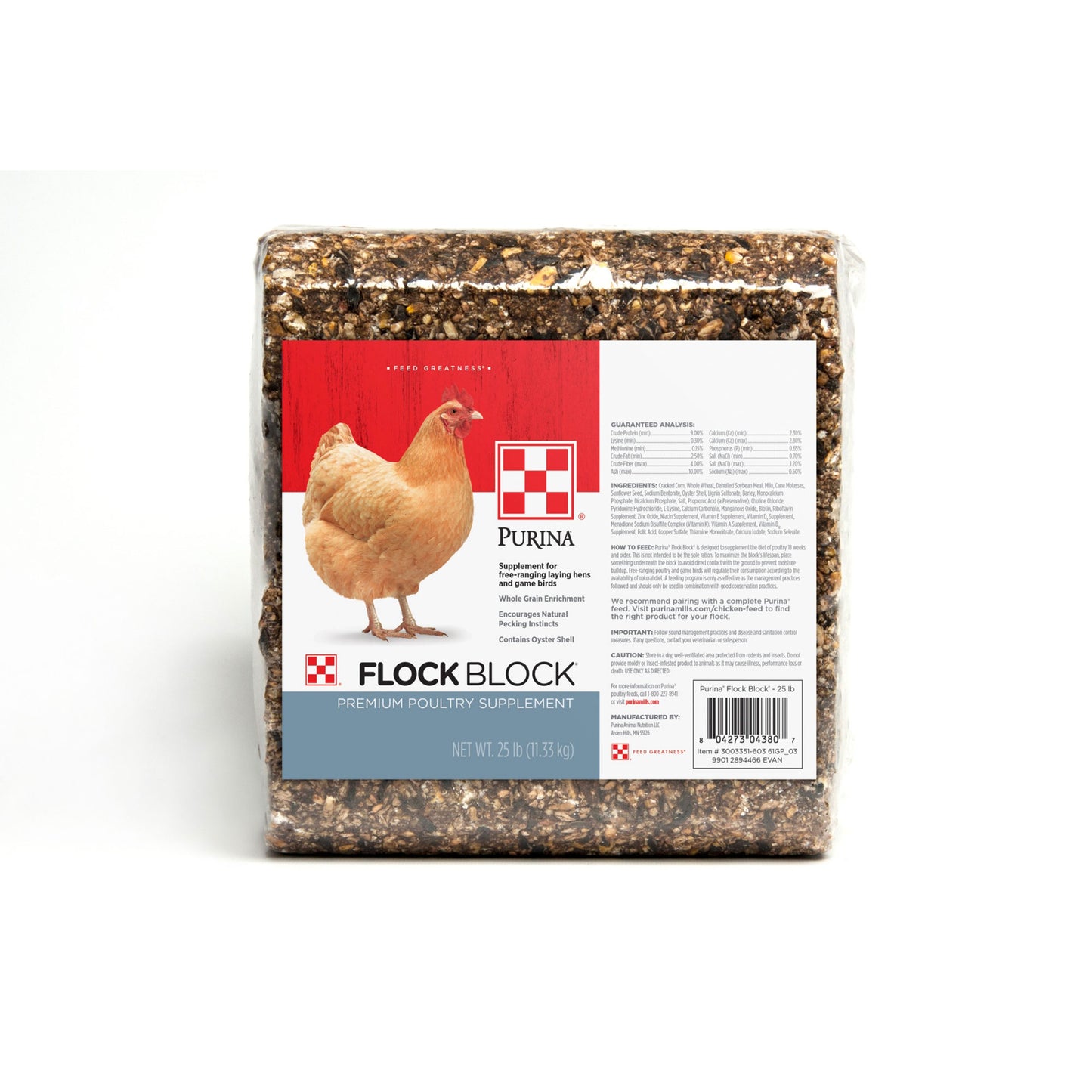 Front of Purina Flock Block poultry feed