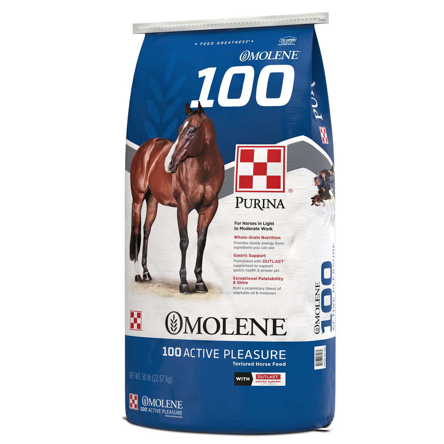 Right angle of Purina Omolene 100 Active Pleasure 50 Pound Bag