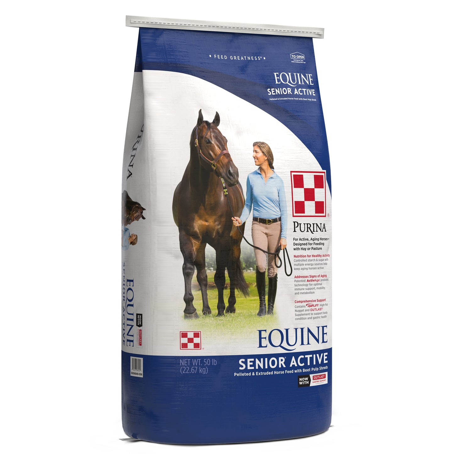 Left Angle of Purina Equine Senior Active 50 Pound Bag