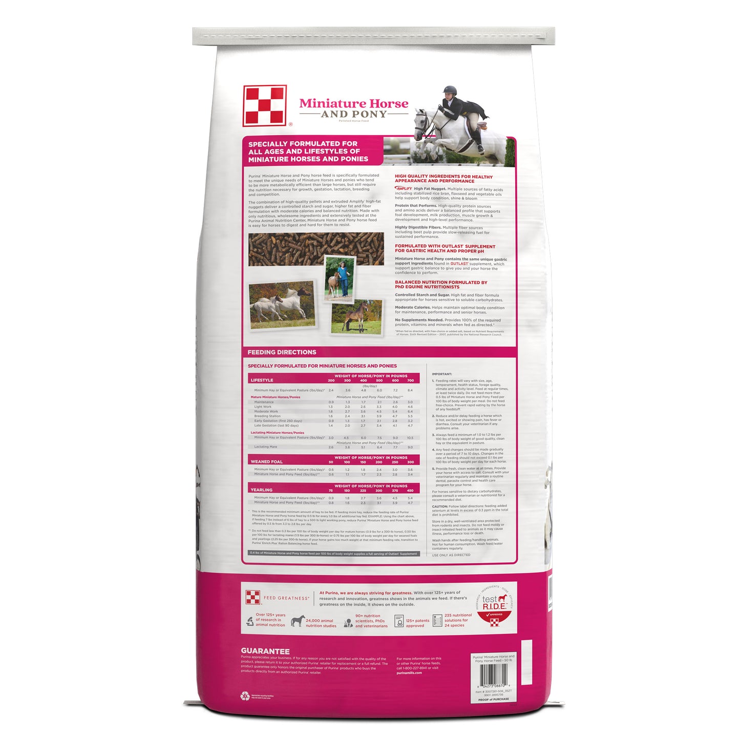 Back of PURINA MINIATURE HORSE and PONY 50 Pound Bag