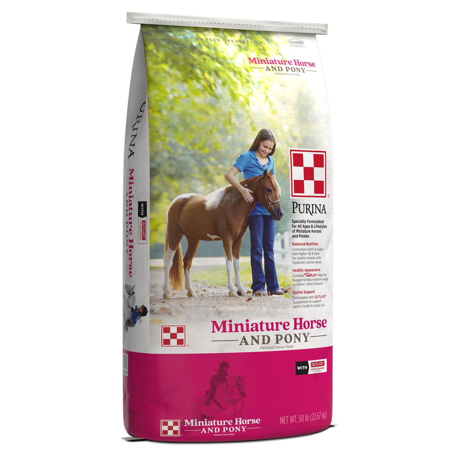 Left angle of PURINA MINIATURE HORSE and PONY 50 Pound Bag