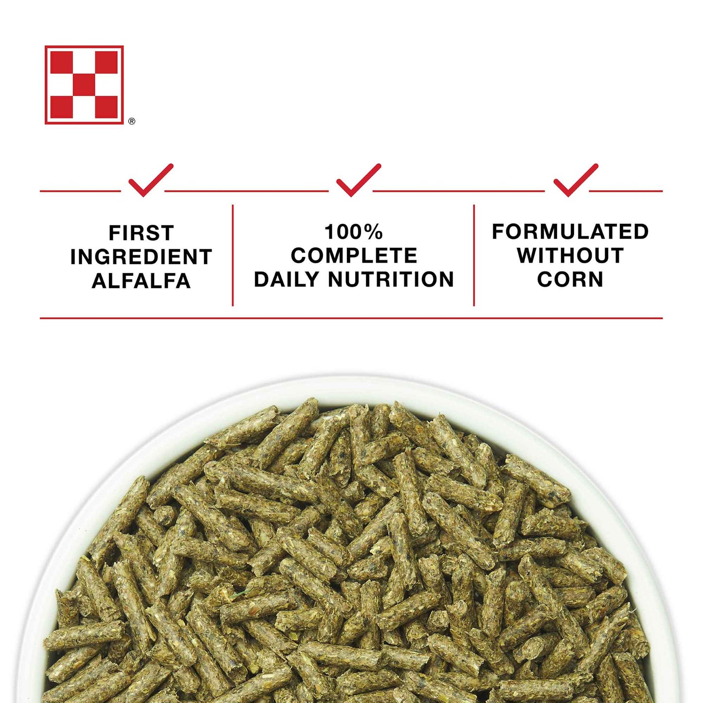Purina Show Rabbit Feed feed in a white bowl on a white background