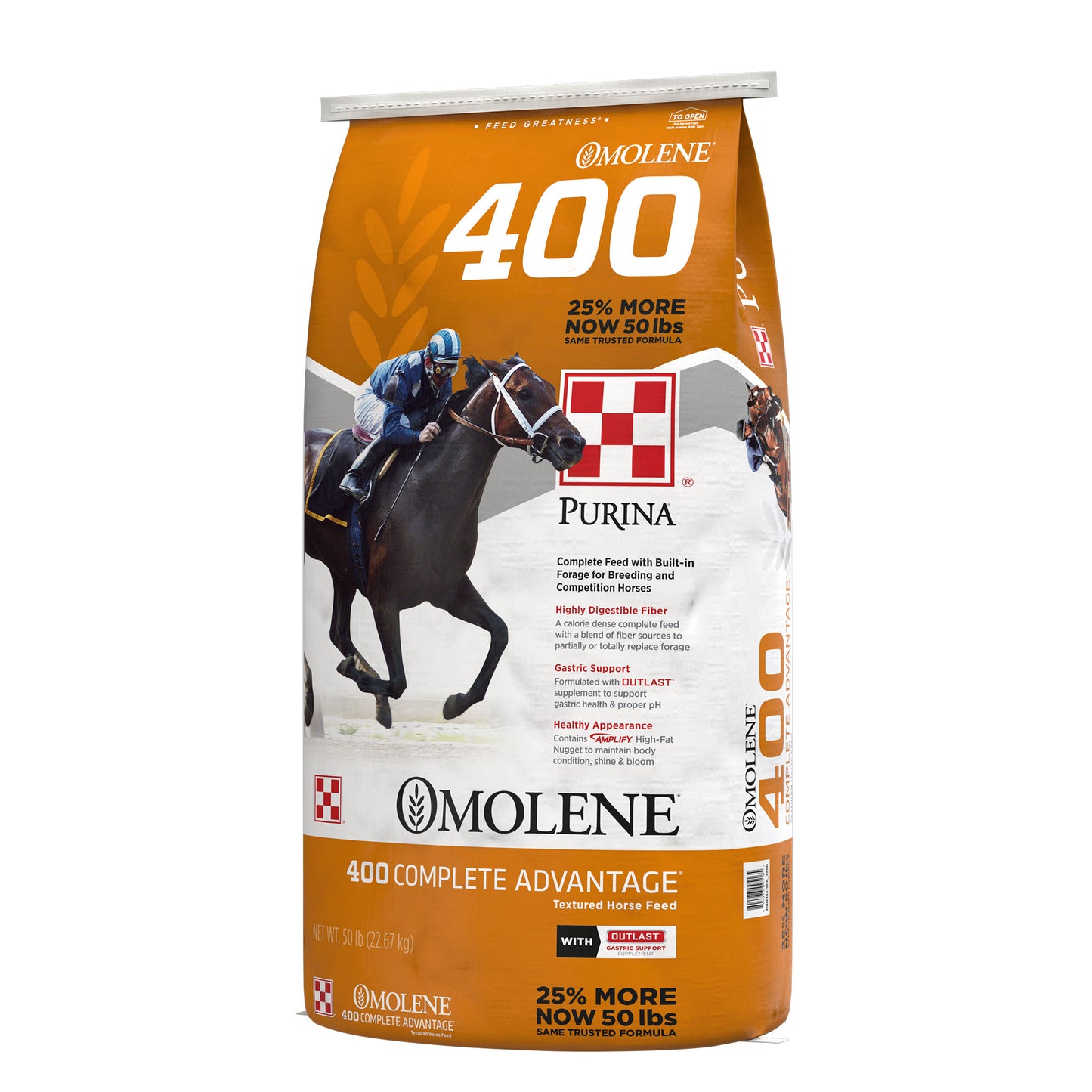 Right angle of Purina Omolene 400 Complete Advantage 50 Pound Bag