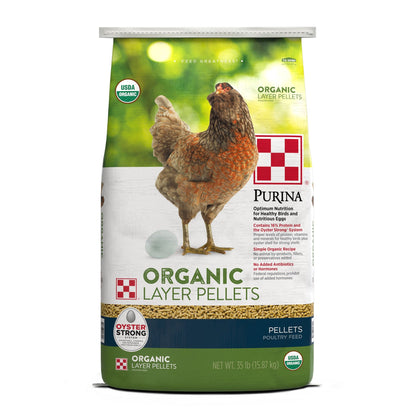 Front of Purina Organic Layer Pellets 35 Pound Bag