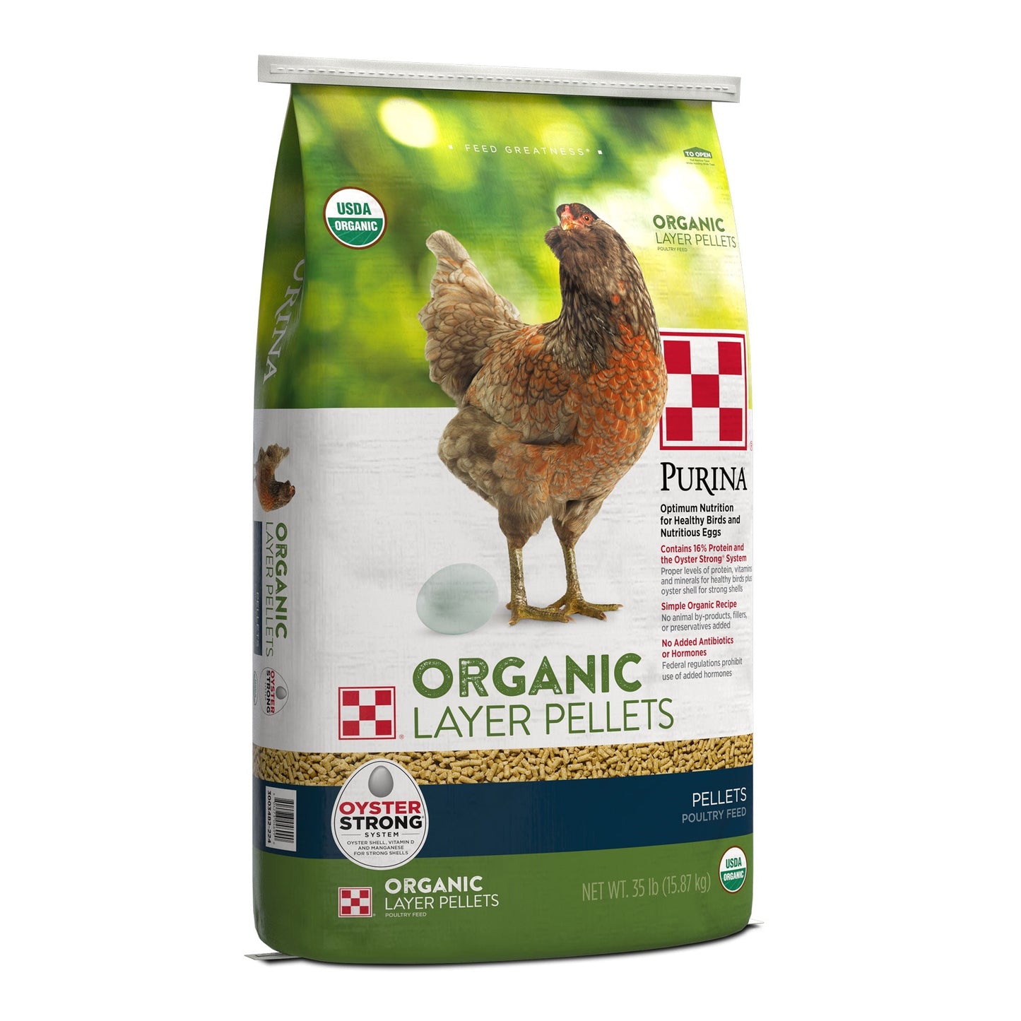 Left angle of Purina Organic Layer Pellets 35 Pound Bag