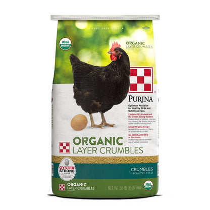 Front of Purina Organic Layer Crumble 35 Pound Bag