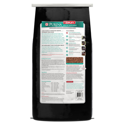 Back of Purina Amplify High Fat Supplement 50 Pound Bag