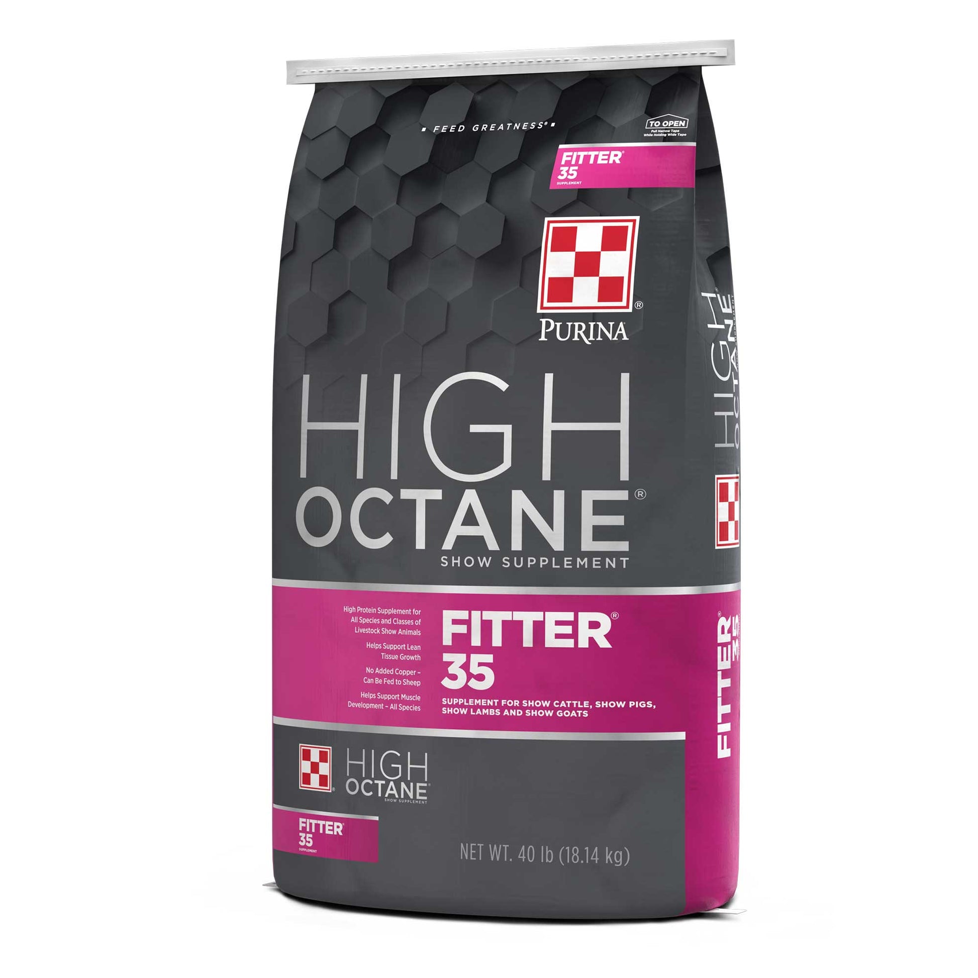 Right Angle of Purina High Octane Fitter 35 40 Pound Bag