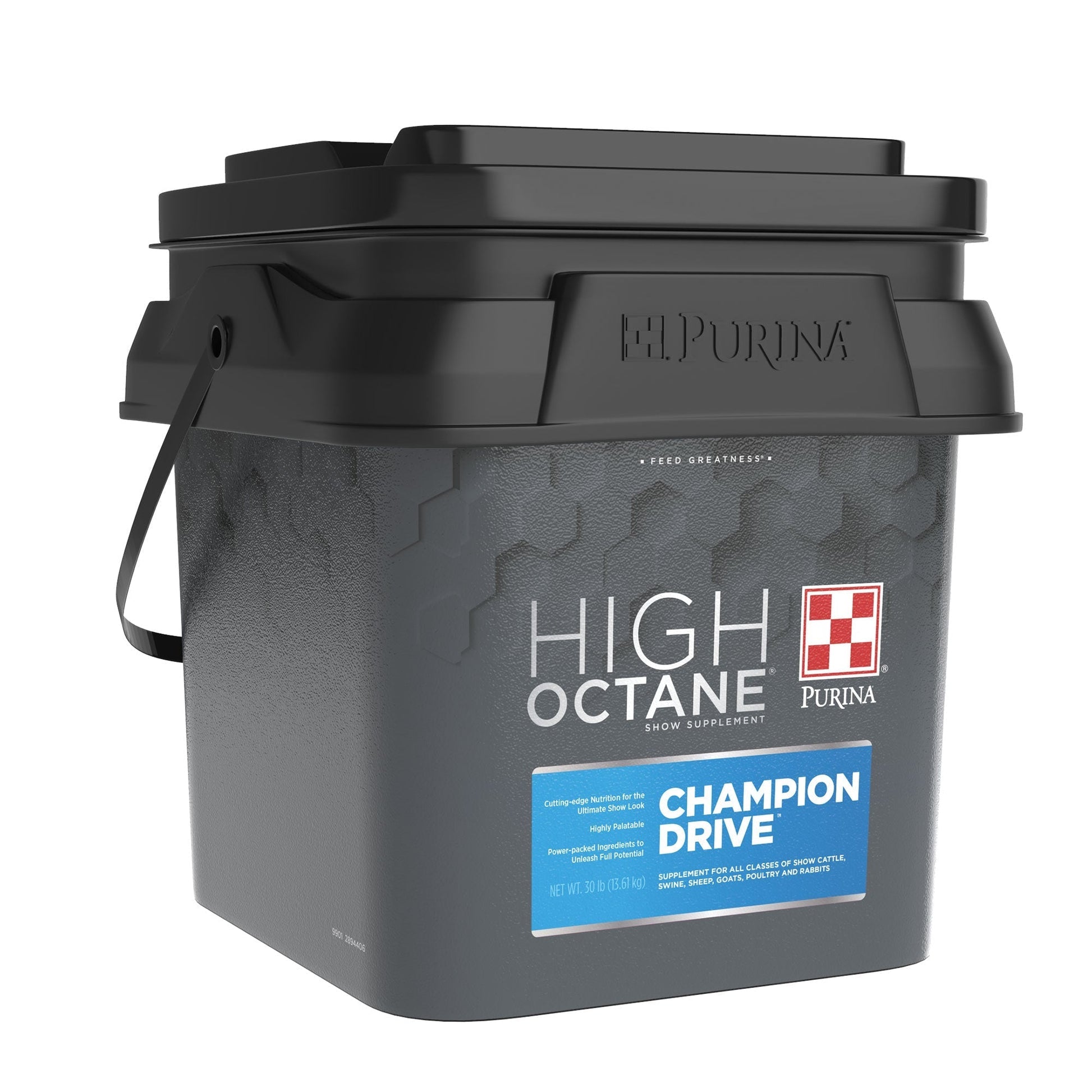 Left angle of Purina High Octane Champion Drive Show Supplement