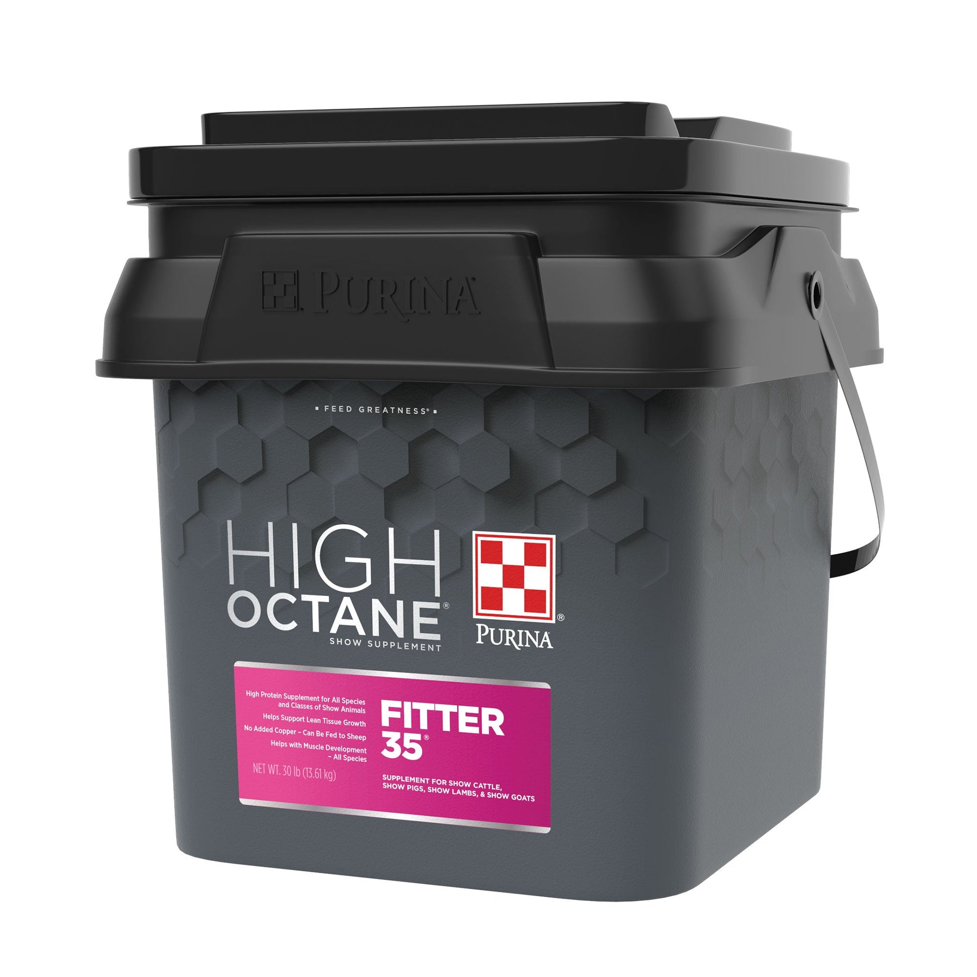 Right angle of Purina High Octane Fitter 35 Show Supplement