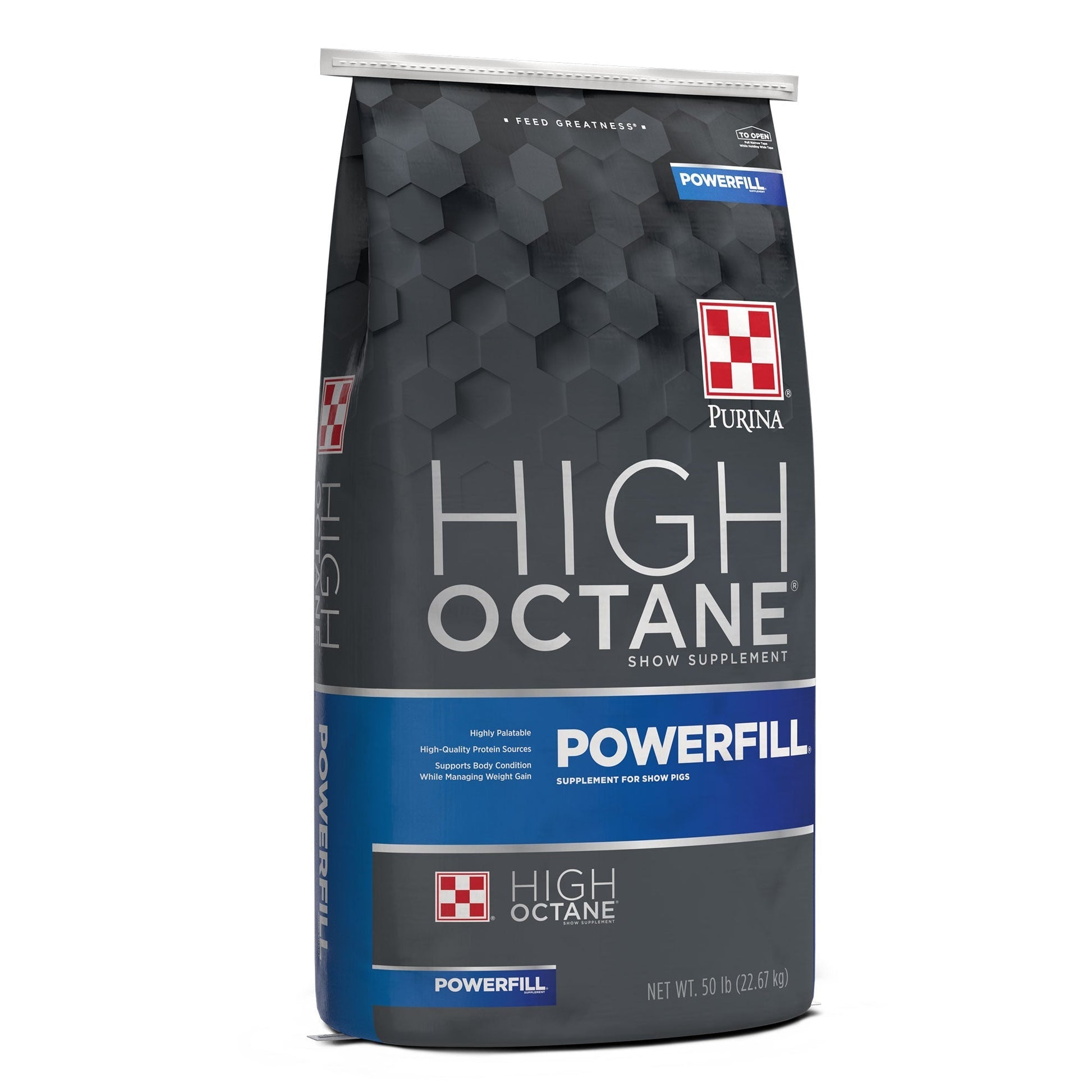 Left angle of Purina High Octane PowerFill Show Supplement