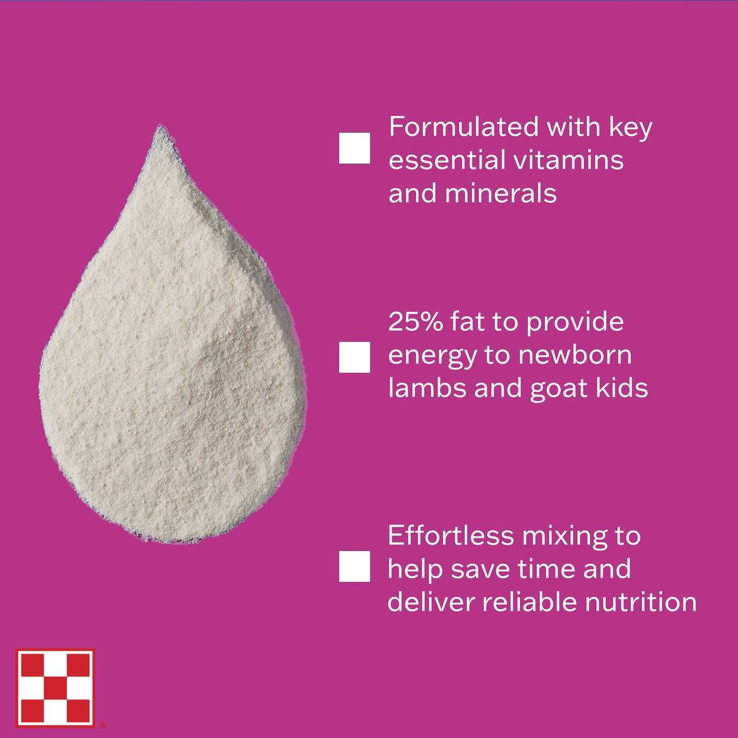 Powder form in a drop shape on a pink background