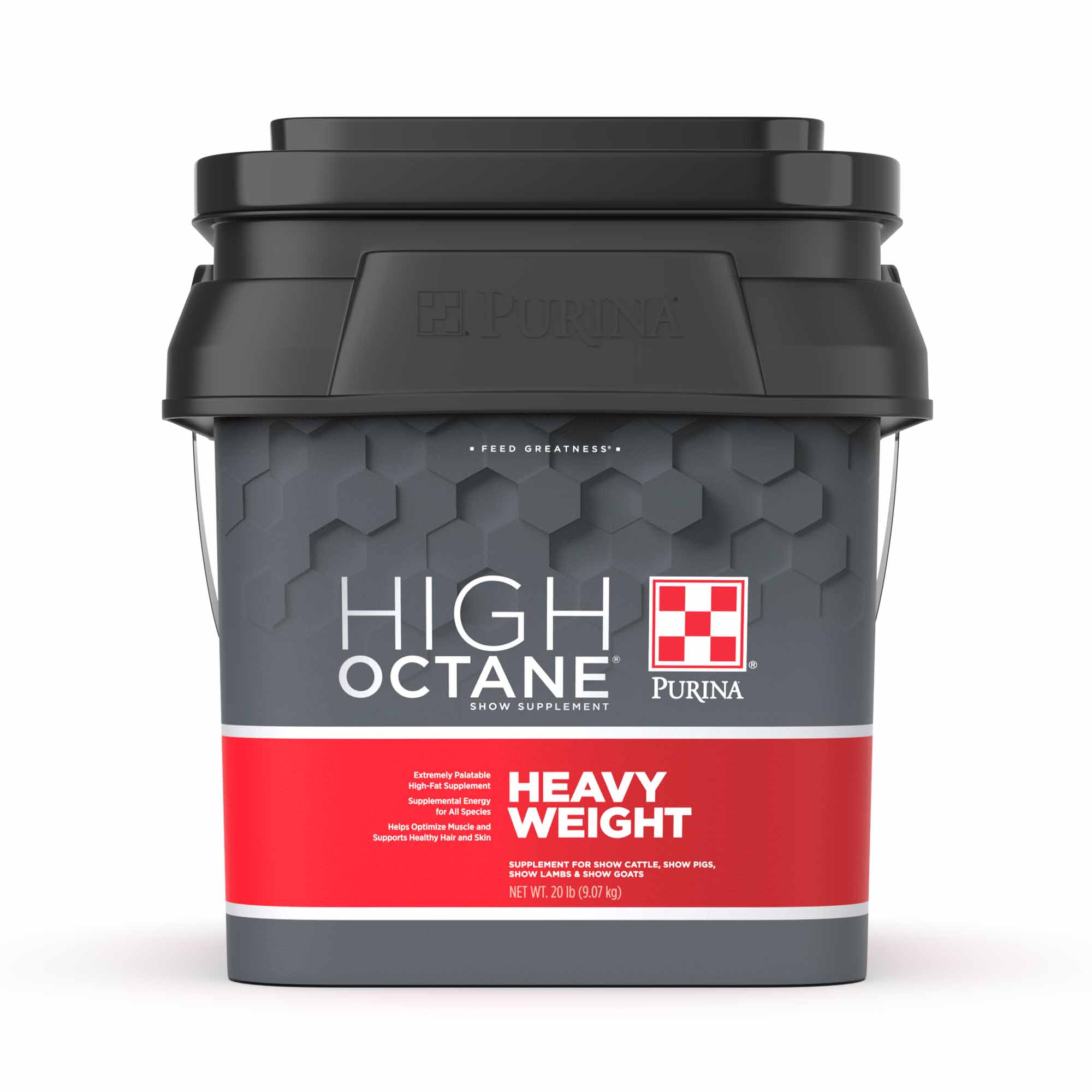 Front of the Purina High Octane Heavy Weight Show Supplement/