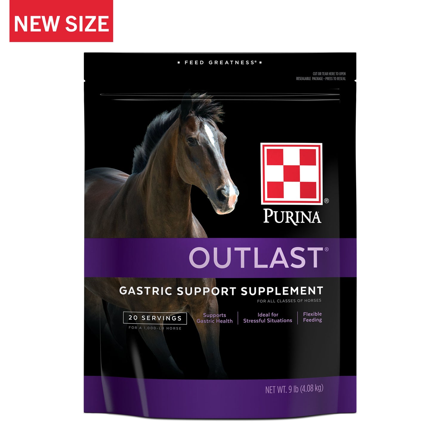 Front of Purina Outlast 9 Pound Bag