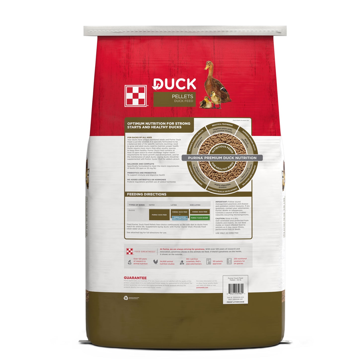 Back of Purina Duck Feed Pellets 40 Pound bag