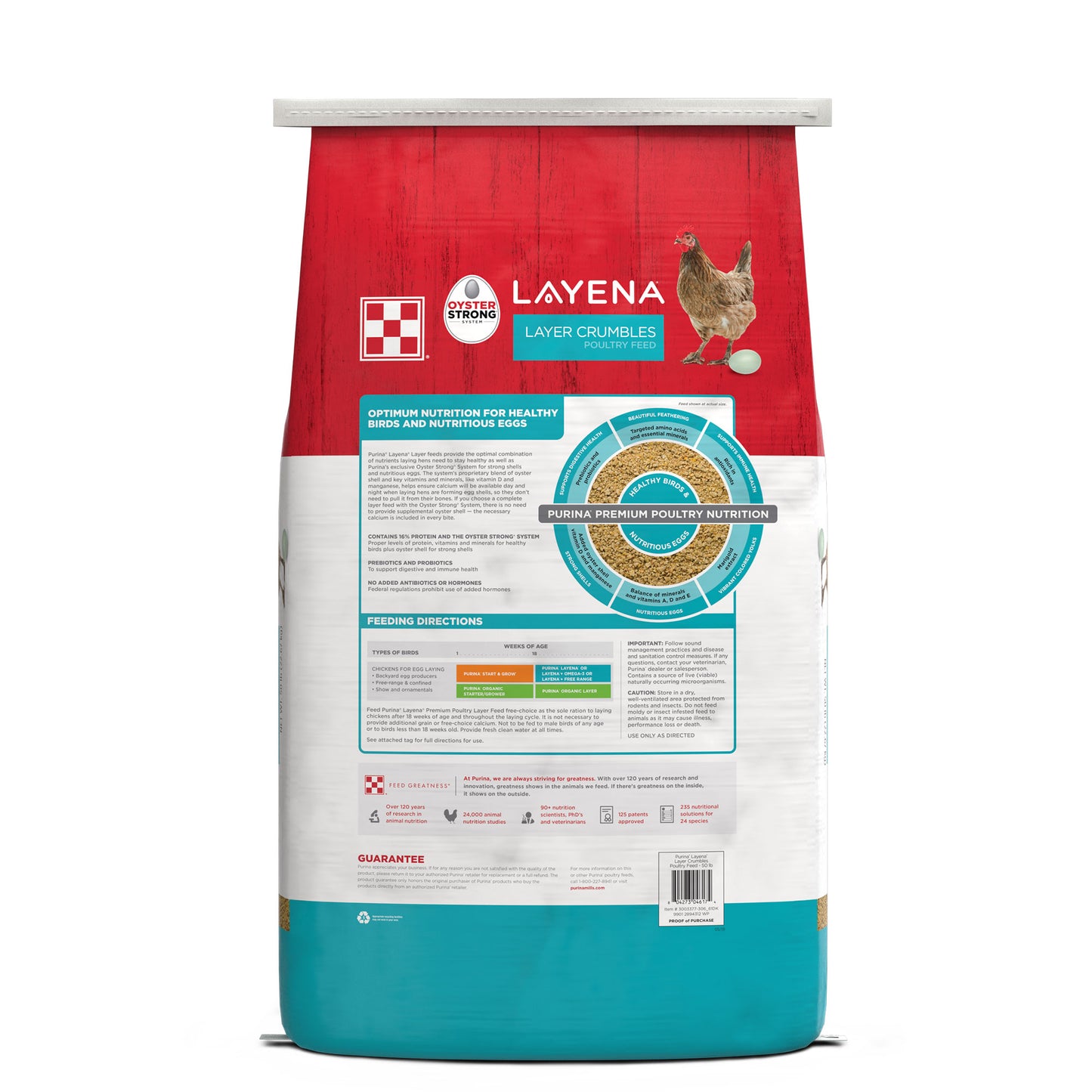 Back of Purina Layena Crumbles 50 Pound Bag