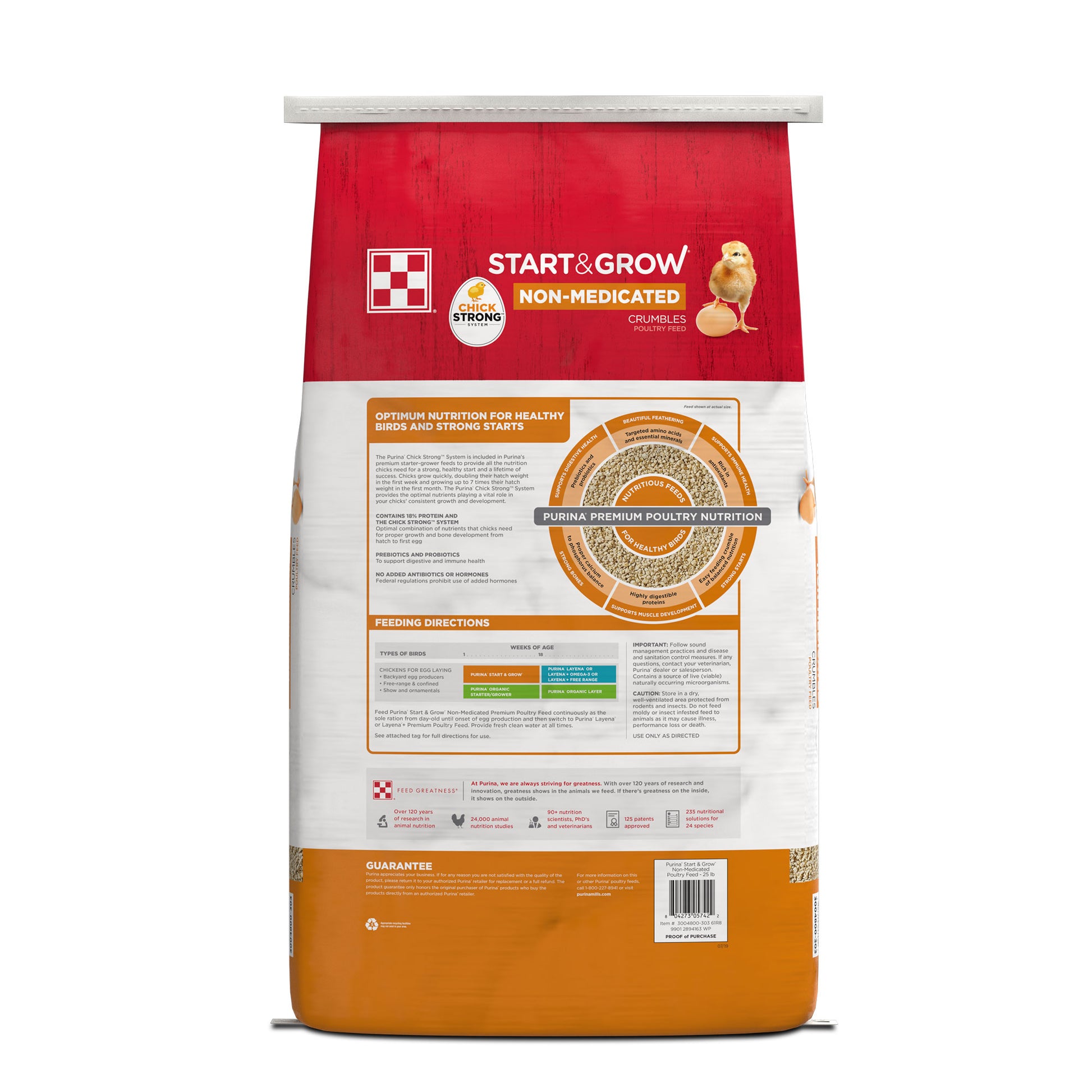 Back of Purina Start & Grow poultry feed 25 Pound bag