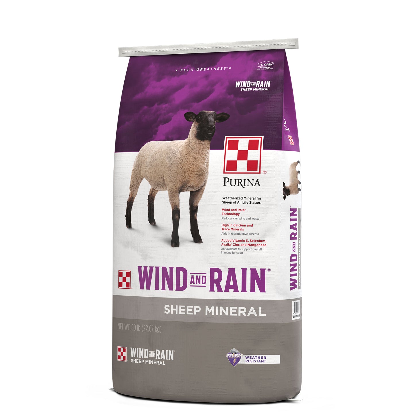 Purina Wind and Rain Mineral 50 Pound Bag angled Right