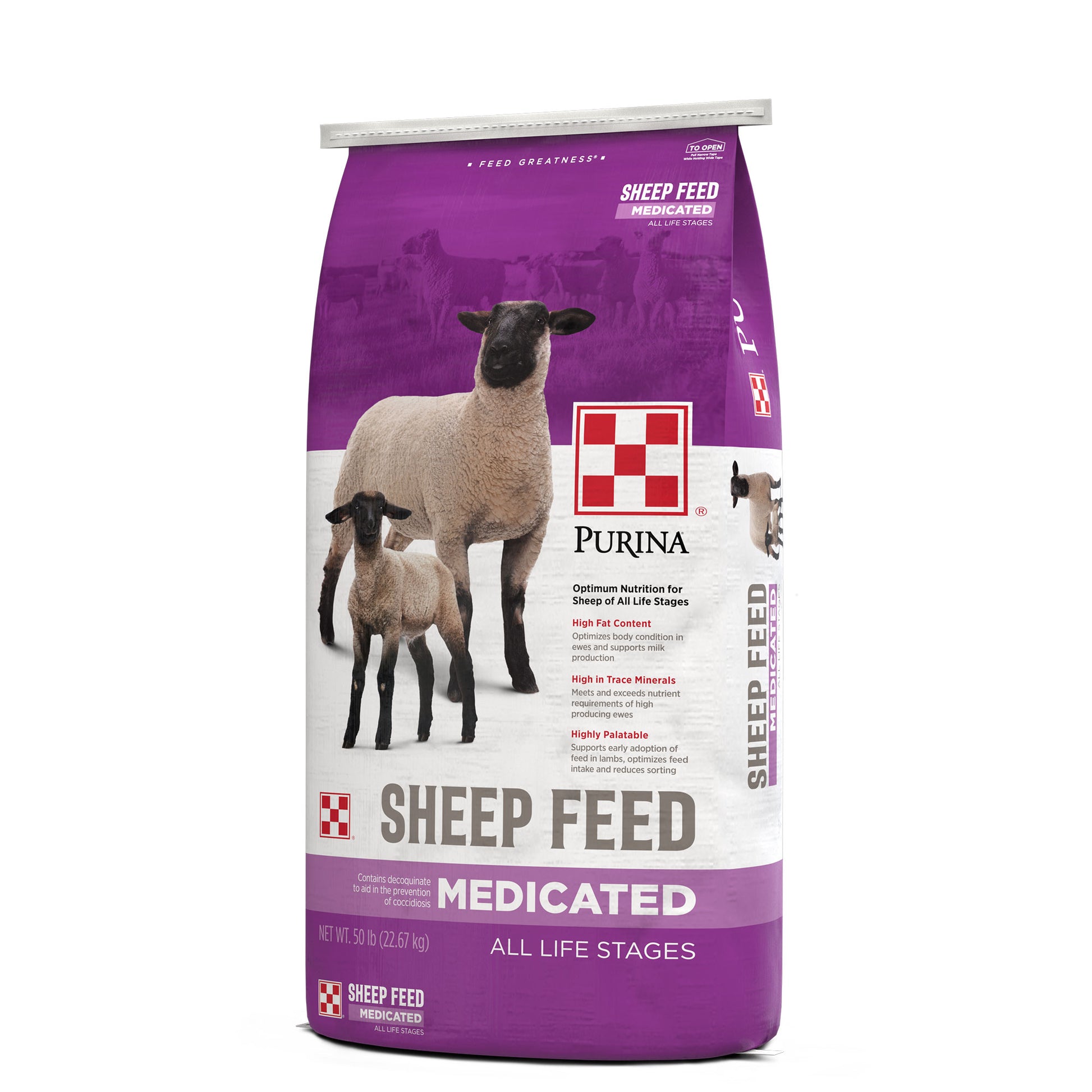 Purina Lamb & Ewe 15 DX30 Sheep Feed 50 Pound Bag Angled Right