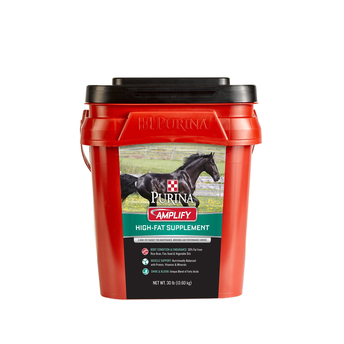 Front of Purina Amplify High Fat Supplement 30 Pound Pail