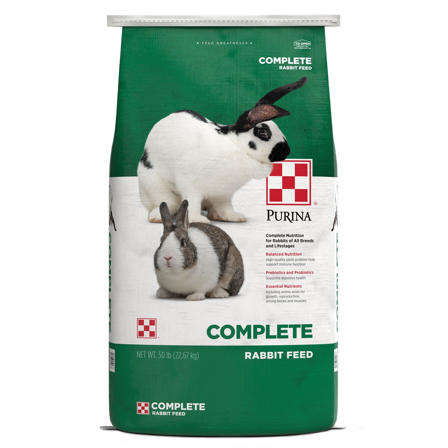 Front of the Purina Rabbit Complete Feed 50 Pound Bag