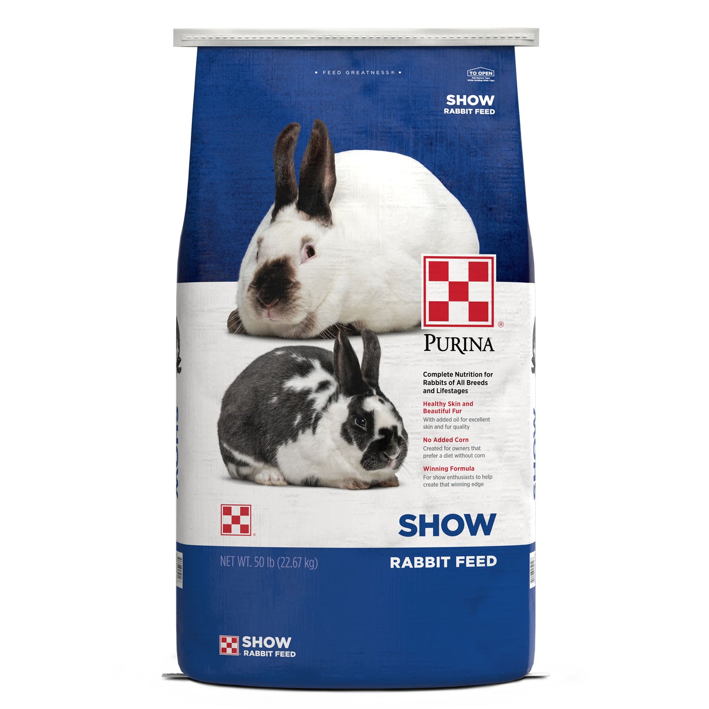 Front of the Purina Show Rabbit Feed 50 Pound Bag