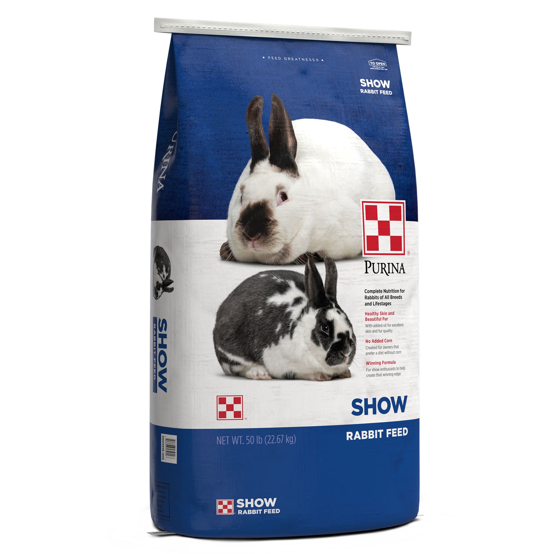 Left angle of Purina Show Rabbit Feed 50 Pound Bag