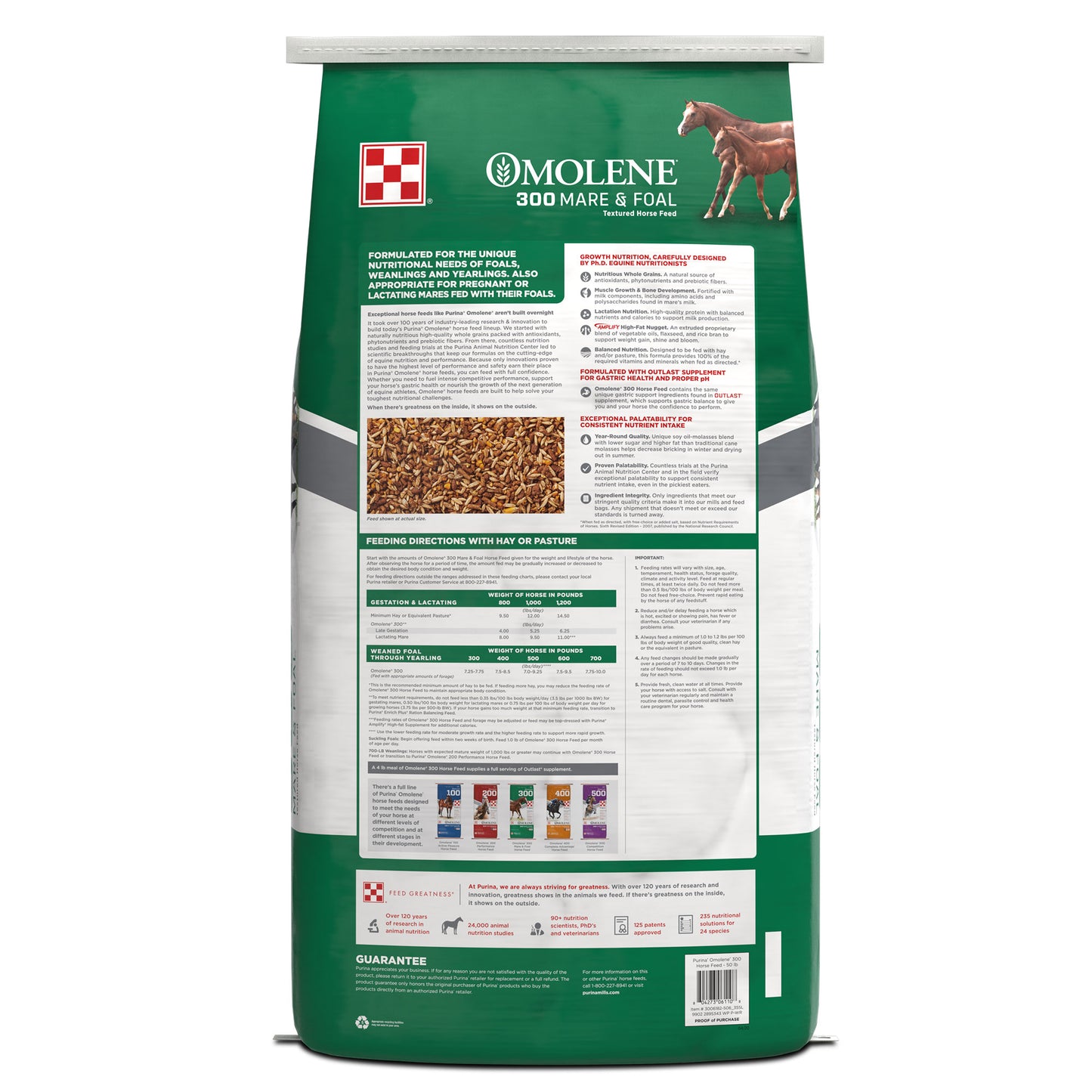 Back of Purina Omolene 300 Mare & Foal 50 Pound Bag