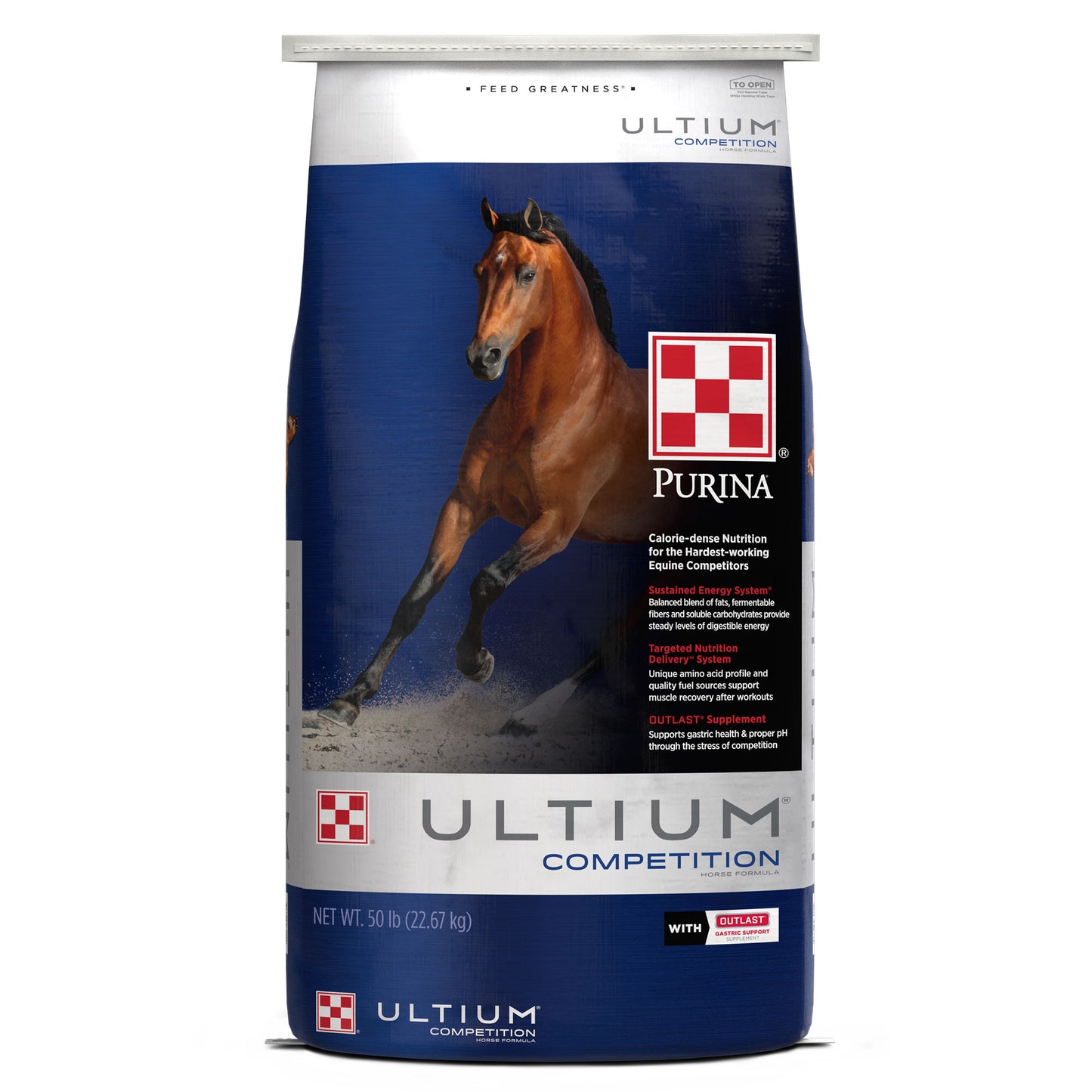 Front of Purina Ultium Competition Horse Formula 50 Pound Bag