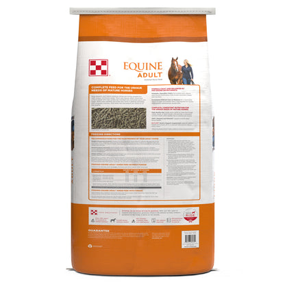Back of Purina Equine Adult Feed 50 pound Bag