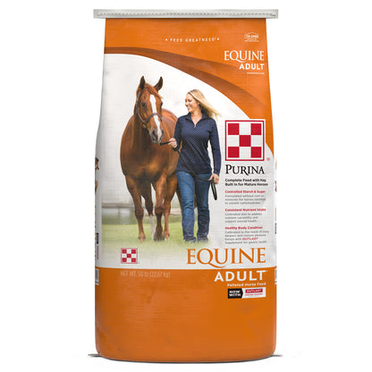 Front of Purina Equine Adult Feed 50 pound Bag