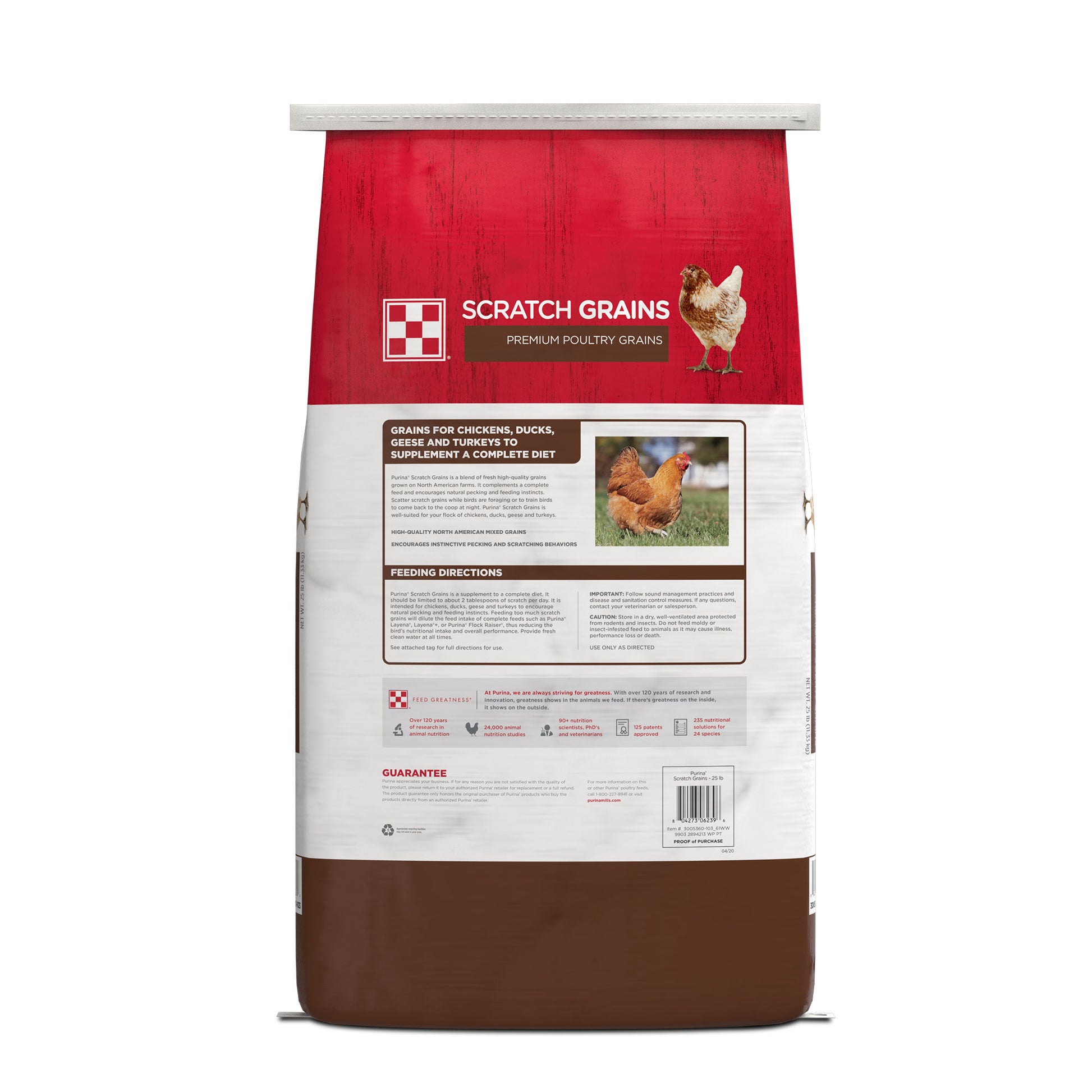 Back of Purina Scratch Grains Poultry Supplemental 25 Pound bag