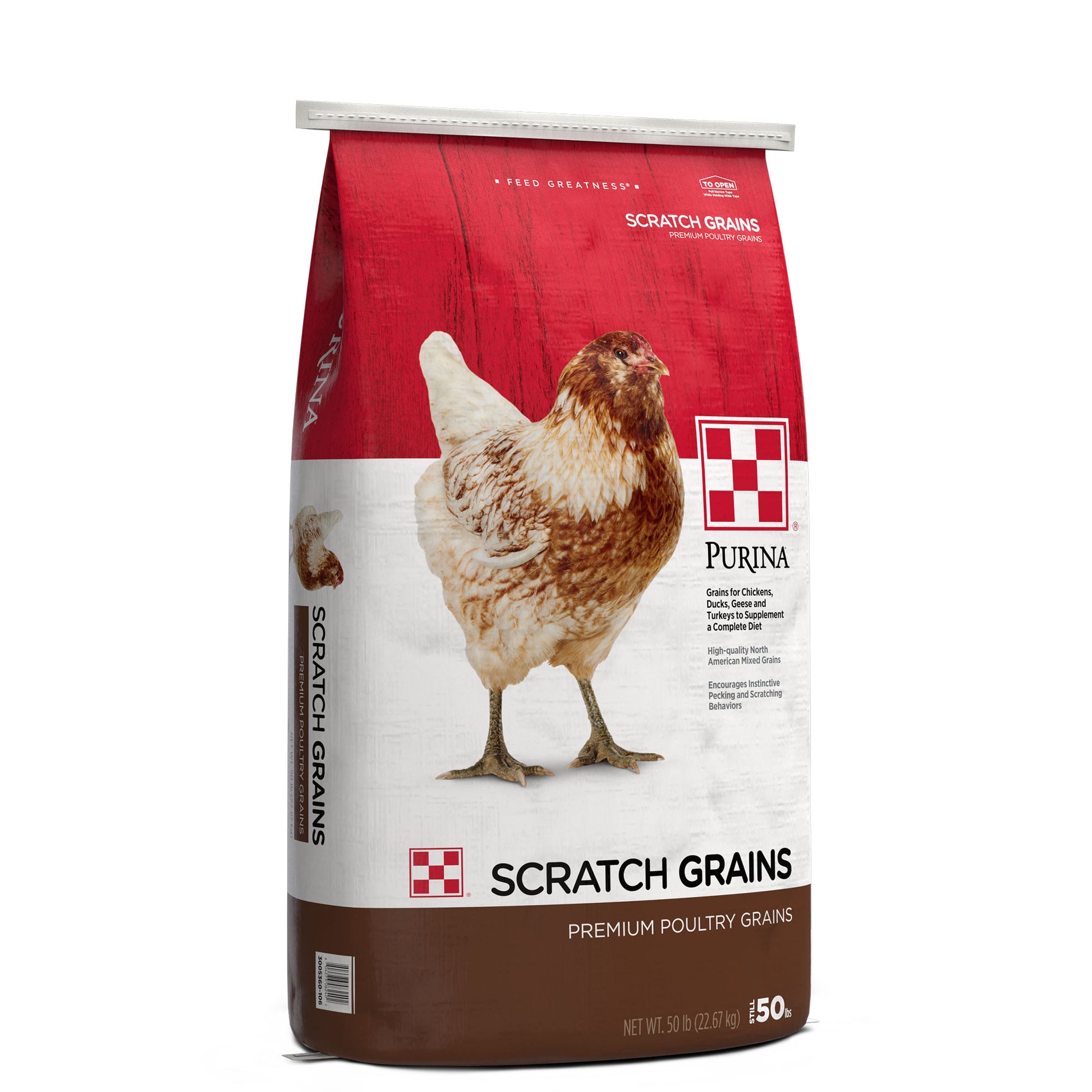 Front of Purina Scratch Grains Poultry Supplemental 50 Pound bag