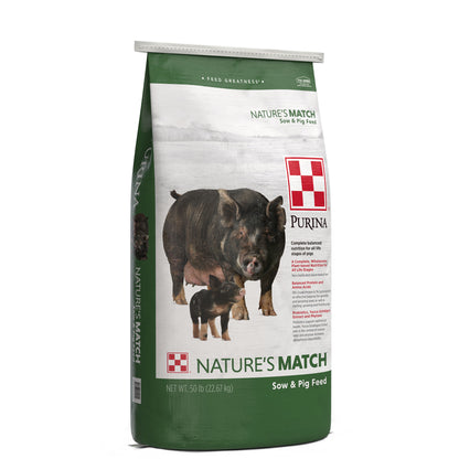 Left Angle of Nature's Match Sow & Pig Complete 50 Pound Bag