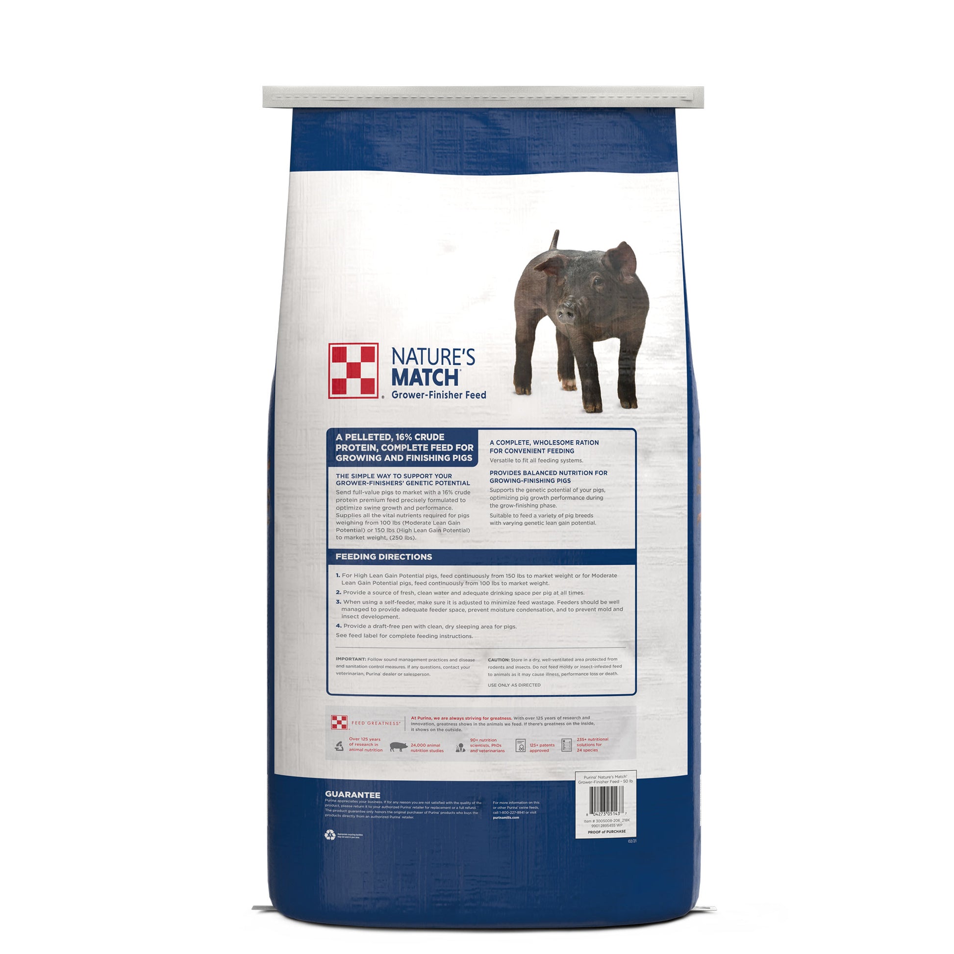 Back of Nature’s Match Grower-Finisher Swine Feed 50 Pound Bag