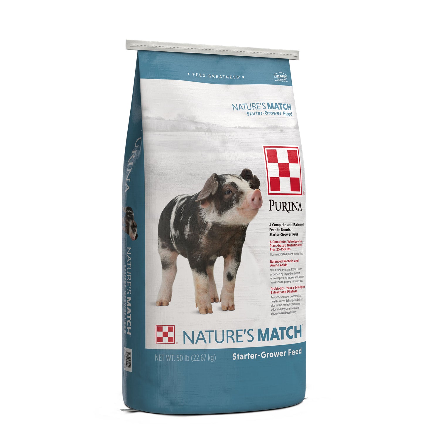 Left Angle of Nature's Match Starter-Grower 50 Pound Bag