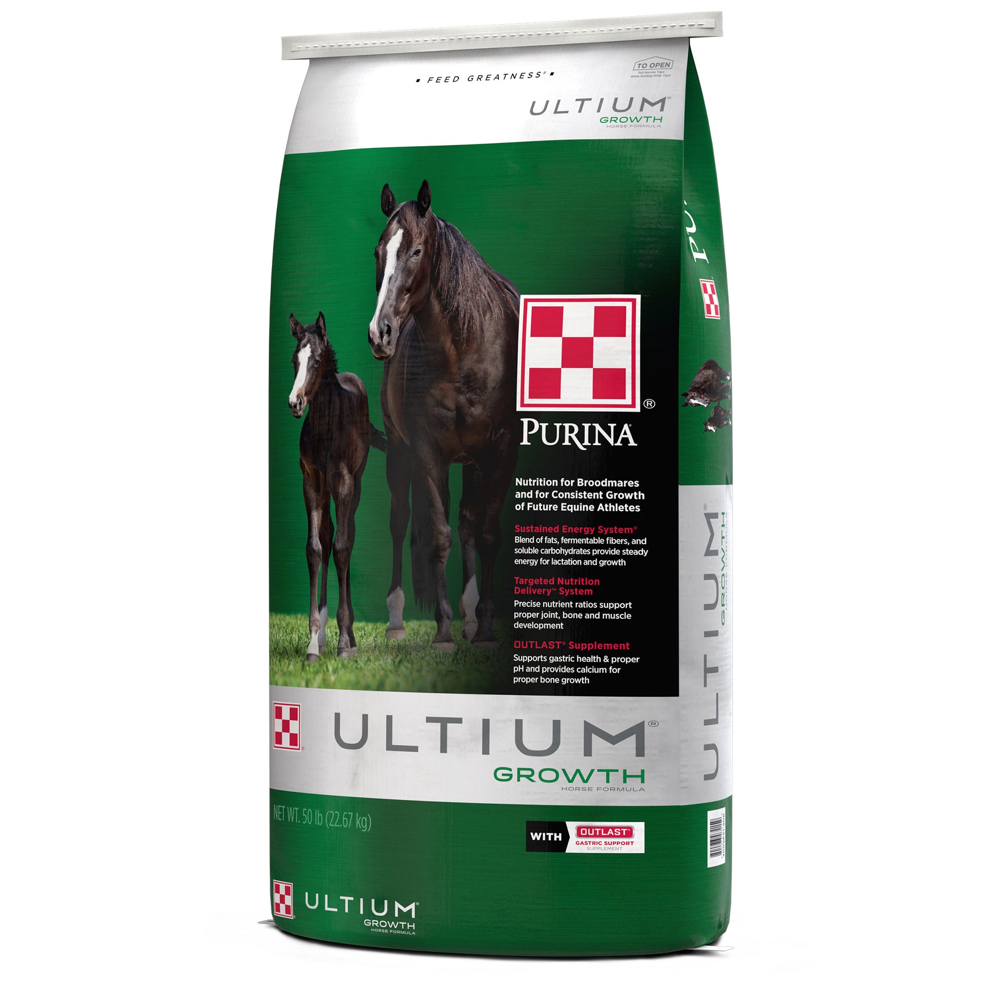 Right angle of Purina Ultium Growth Horse Formula 50 Pound Bag