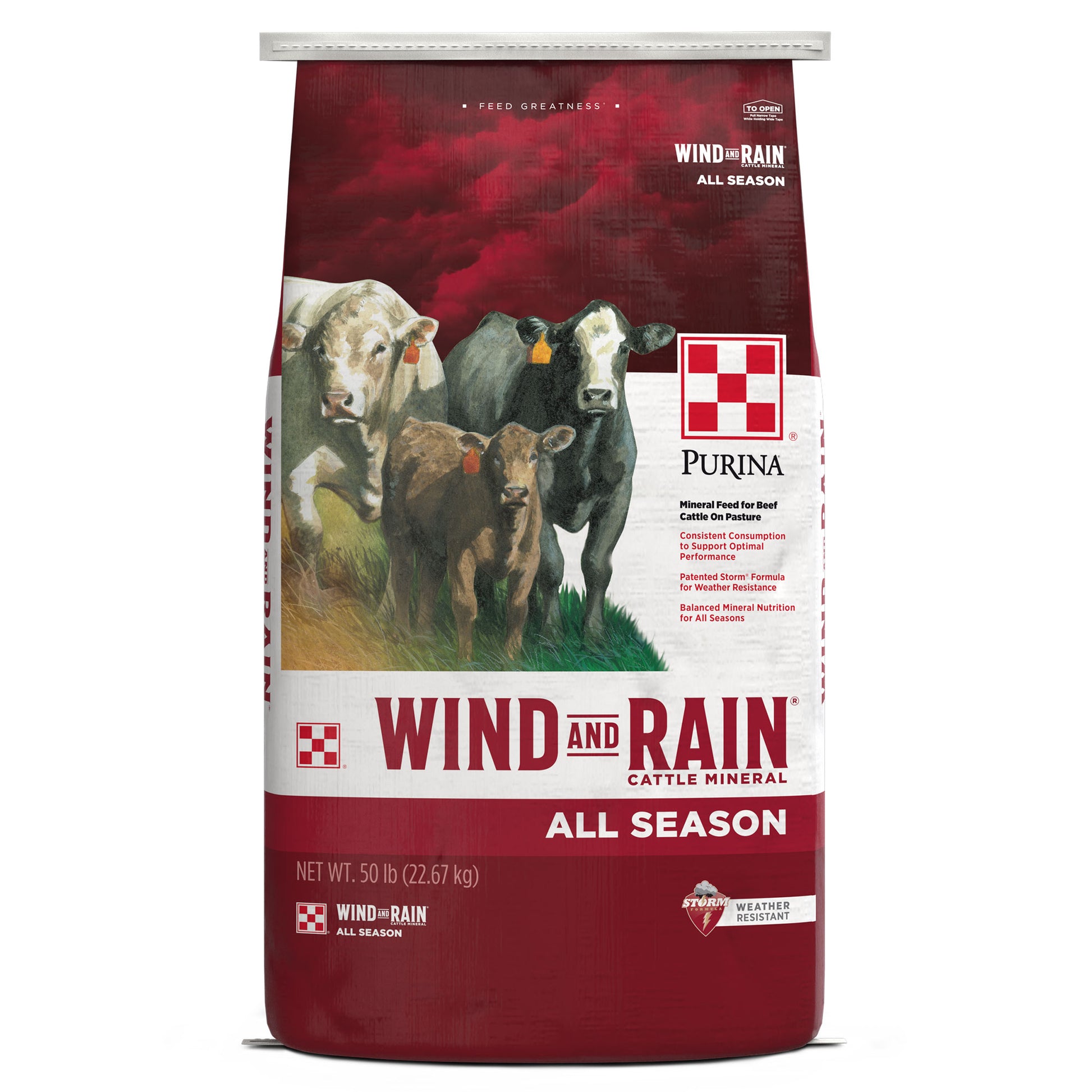 Front of Purina Wind and Rain All Season 50 Pound Bag